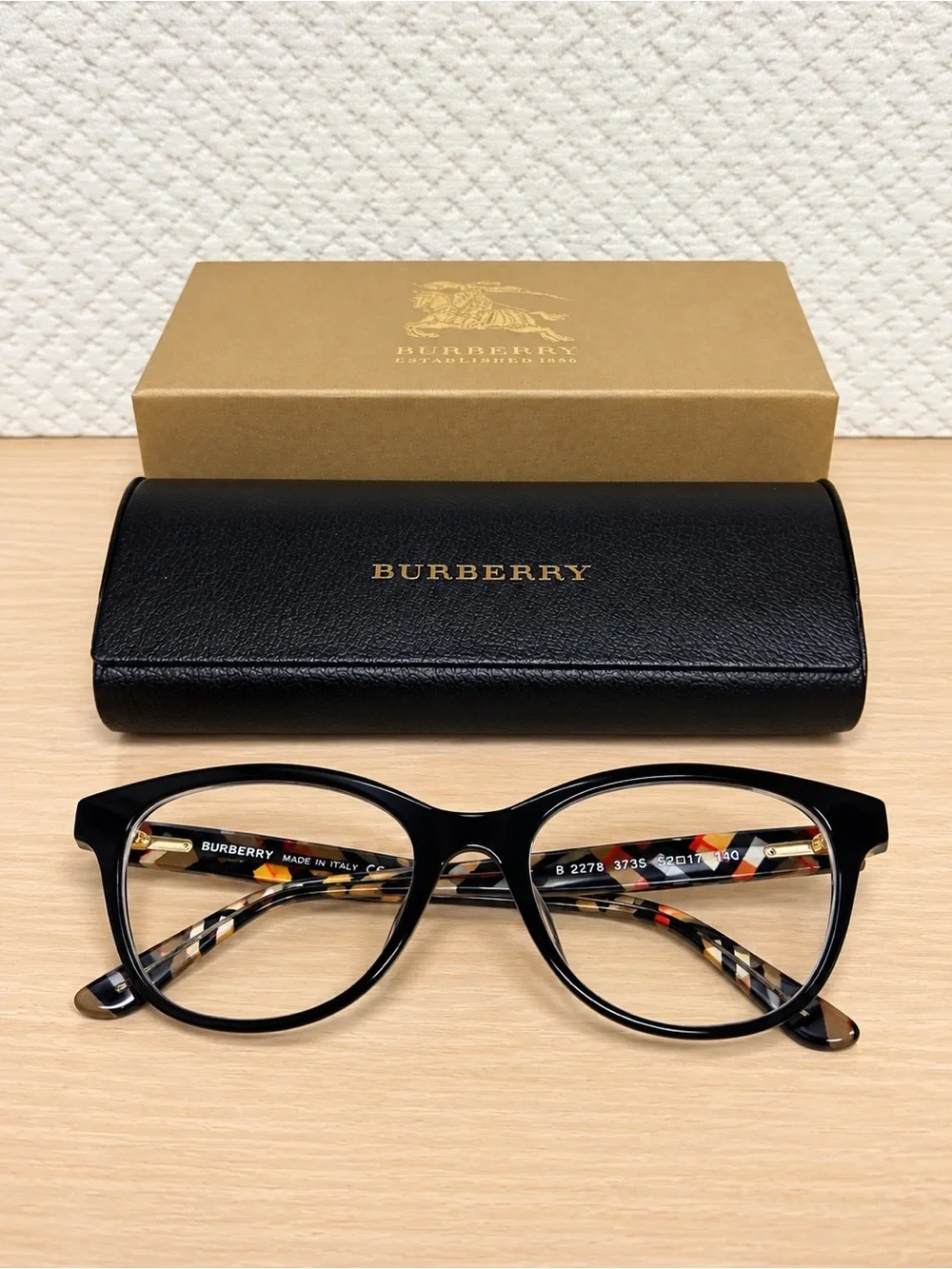 Burberry B2278 Black Cat-Eye Eyeglasses Check Temples 52-17-140
